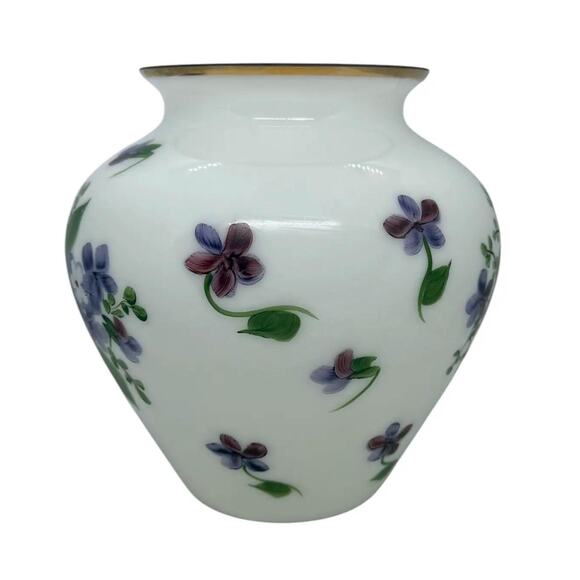 Vintage Consolidated Phoenix Glass Handpainted Regent Violets Art Glass Vase - Picture 2 of 10